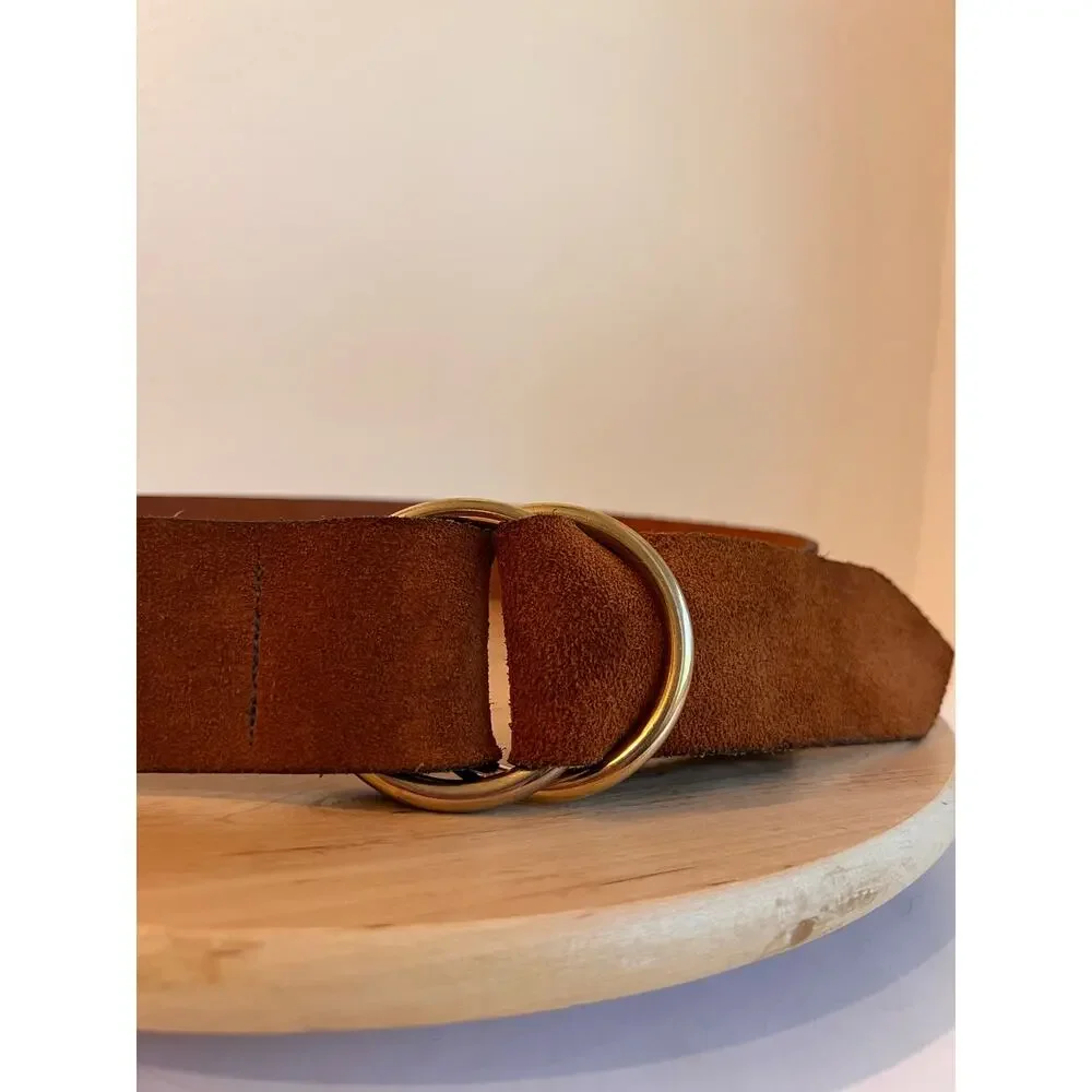 Tan Fife & Drum Paris Genuine Cowhide Leather Golden Round Wrap Belt Size Large